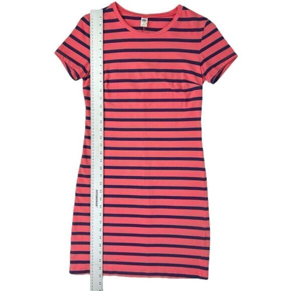 Old Navy Coral Orange Blue Striped‎ T-Shirt Fitted Bodycon Dress Size Medium - Picture 3 of 5